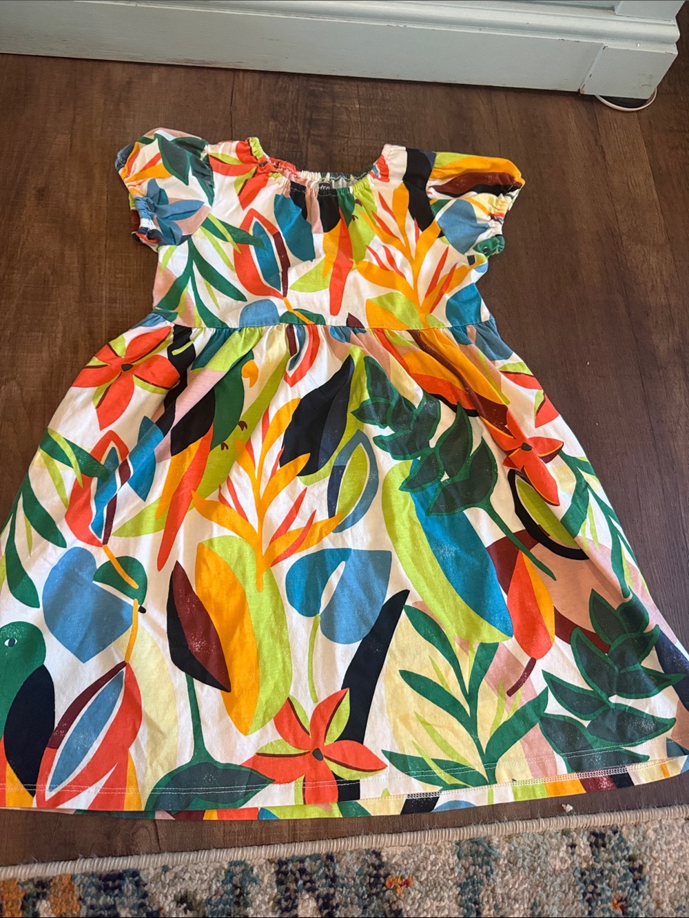 Tea Collection Colorful Tropical Leaf Print Cotton Dress